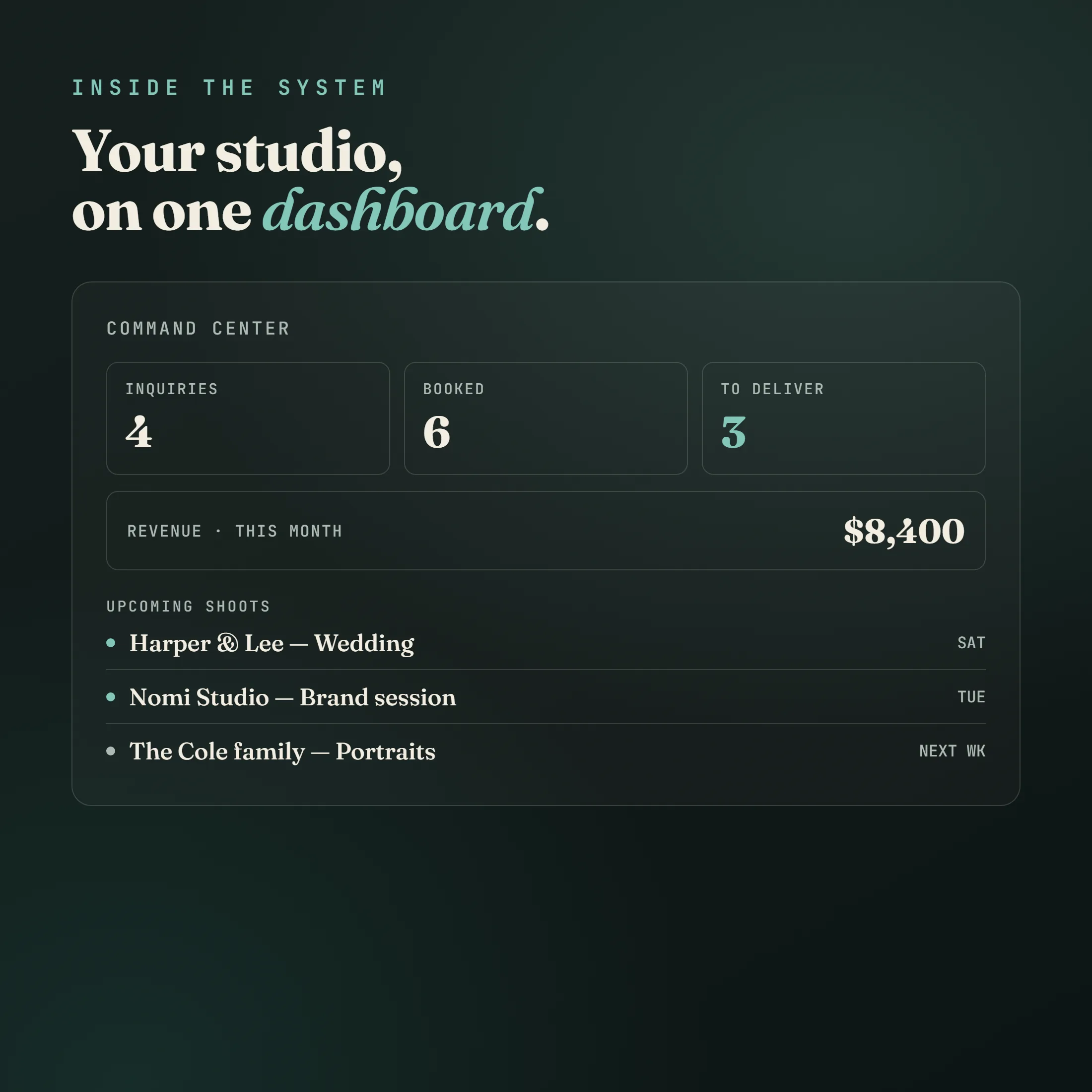Inside the system — a home dashboard that shows what's next